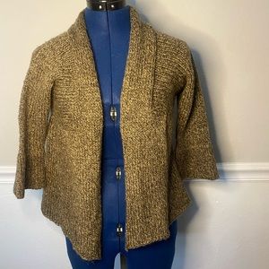 Day Trip brown & cream think knit cardigan sweater babydoll style 3/4 sleeves